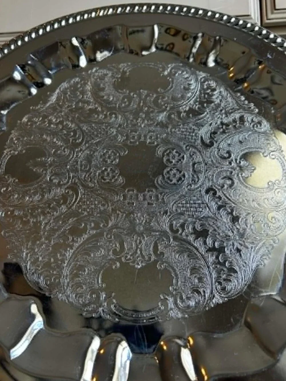 IRVINWARE USA Vint Mid-century Chrome Silverplate Etched 15